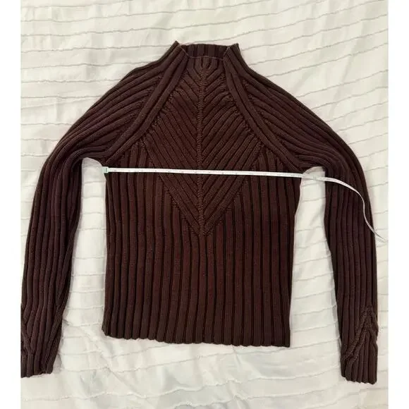Ribbed Mock Neck Sweater Women's Small Brown Cotton Dark Academia Minimalist - Picture 5 of 16